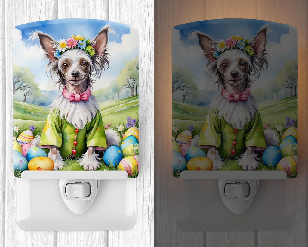 Chinese Crested Easter Egg Hunt Ceramic Night Light Compact, UL-Certified, Ideal for Bedroom, Bathroom, Nursery, Hallway, Kitchen, 6x4x3, Multicolor