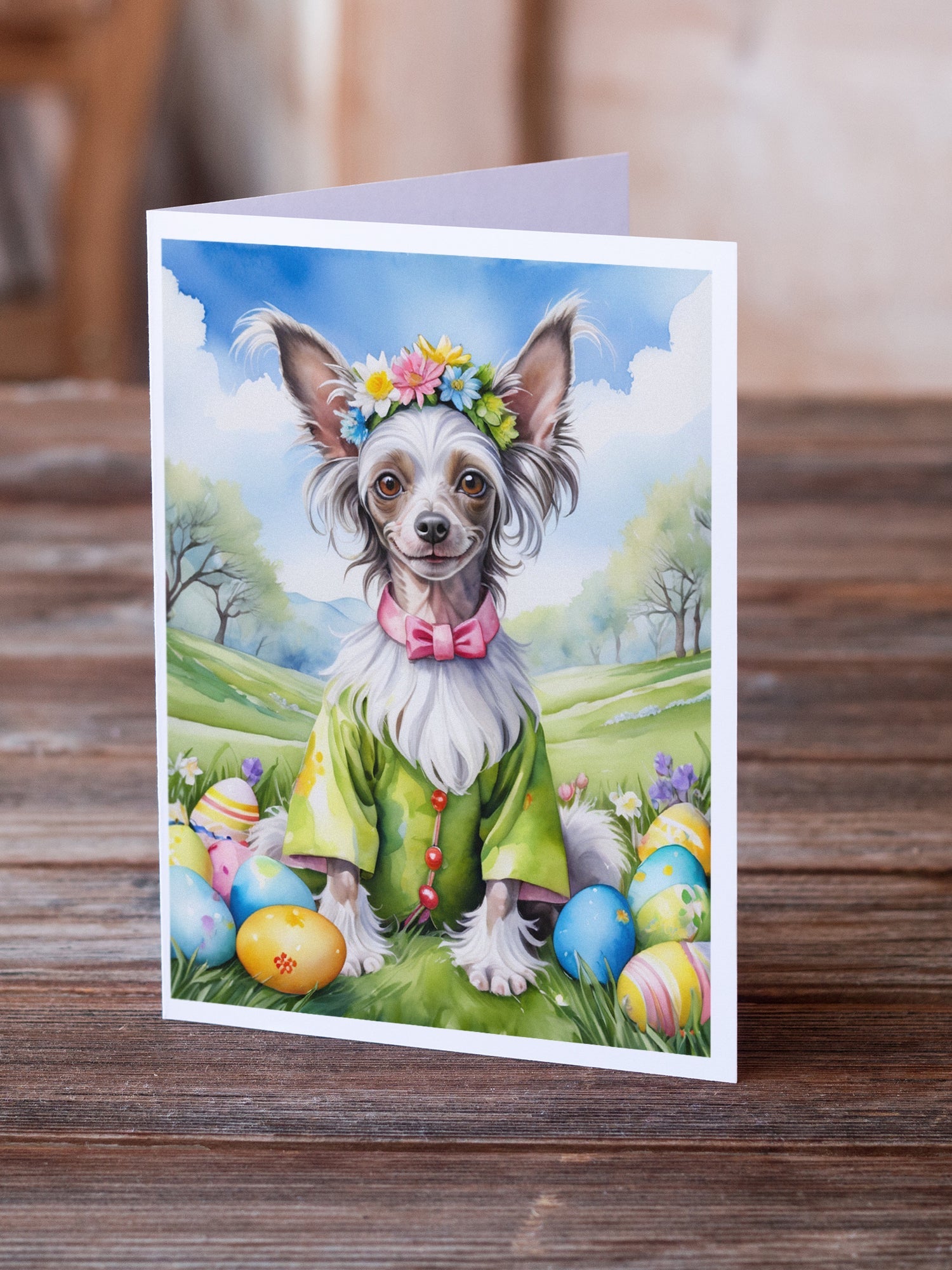Chinese Crested Easter Egg Hunt Greeting Cards Pack of 8 Blank Cards with Envelopes Whimsical A7 Size 5x7
