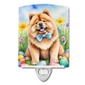 Chow Chow Easter Egg Hunt Ceramic Night Light Compact, UL-Certified, Ideal for Bedroom, Bathroom, Nursery, Hallway, Kitchen, 6x4x3, Multicolor
