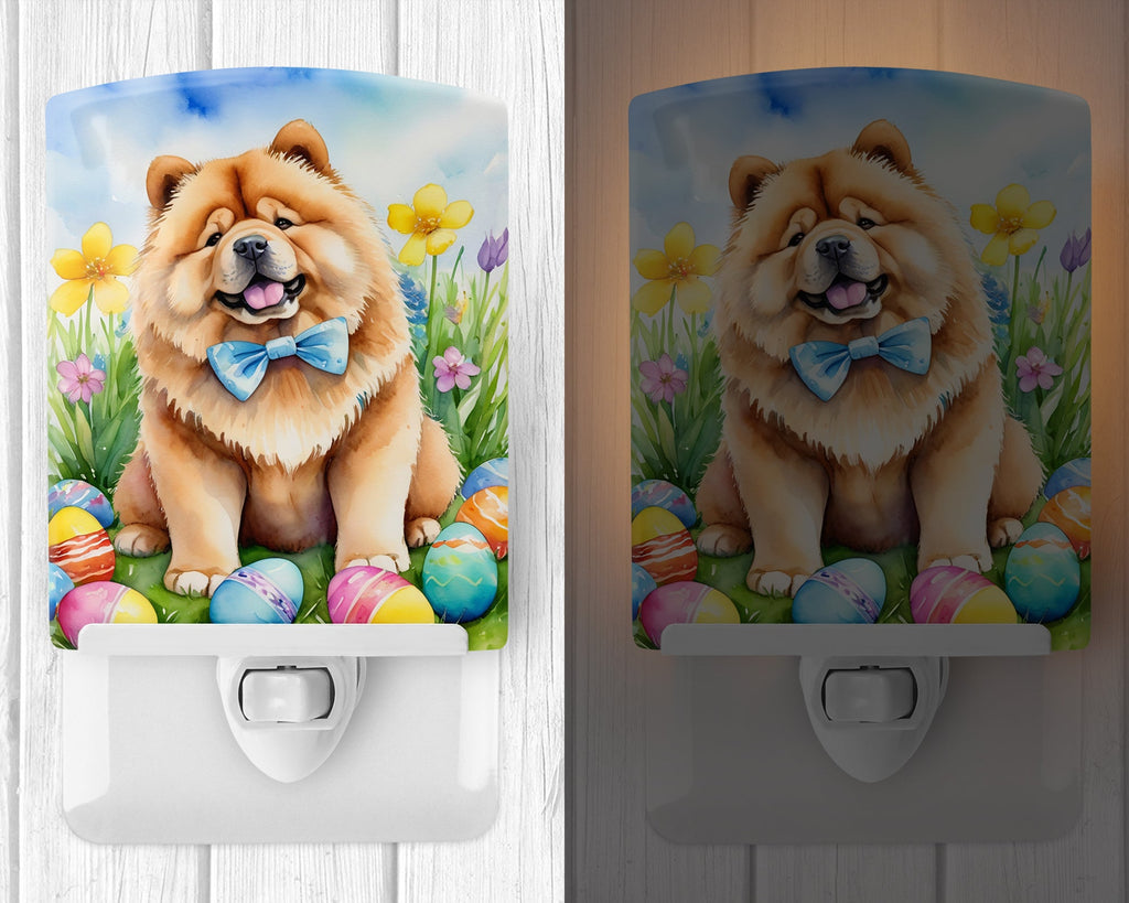 Chow Chow Easter Egg Hunt Ceramic Night Light Compact, UL-Certified, Ideal for Bedroom, Bathroom, Nursery, Hallway, Kitchen, 6x4x3, Multicolor
