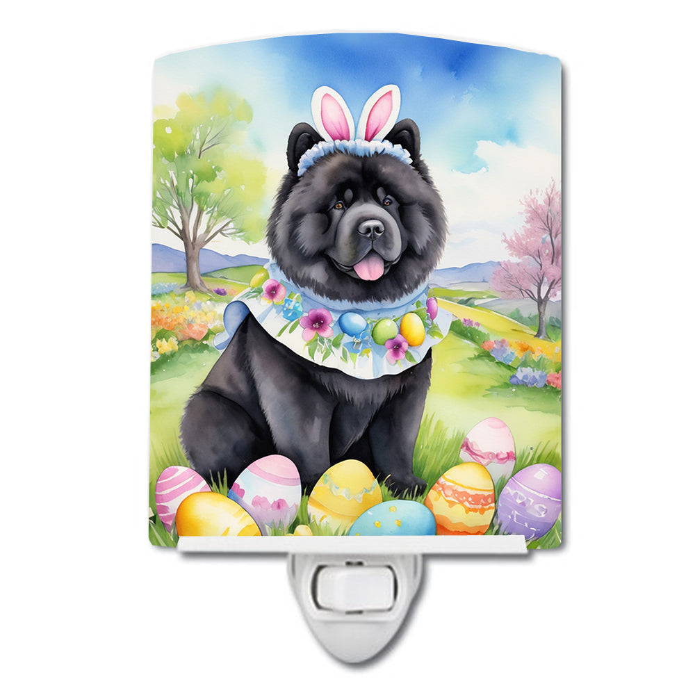 Chow Chow Easter Egg Hunt Ceramic Night Light Compact, UL-Certified, Ideal for Bedroom, Bathroom, Nursery, Hallway, Kitchen, 6x4x3, Multicolor
