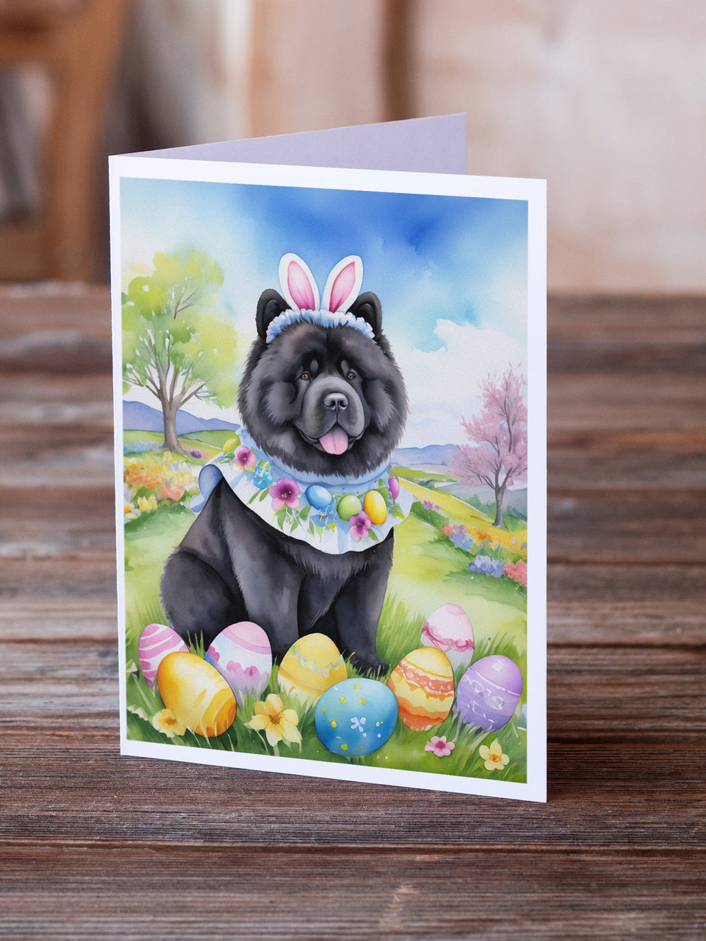 Chow Chow Easter Egg Hunt Greeting Cards Pack of 8 Blank Cards with Envelopes Whimsical A7 Size 5x7
