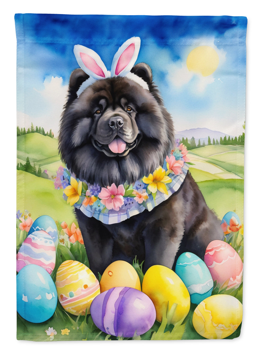 Chow Chow Easter Egg Hunt House Flag 28x40 Porch Sleeve Pole Decorative Outside Yard Banner Artwork Wall Hanging, Polyester