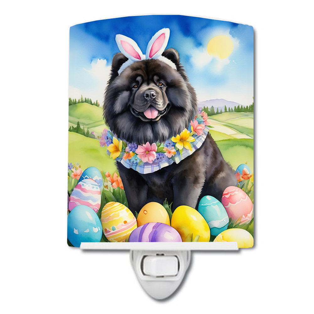 Chow Chow Easter Egg Hunt Ceramic Night Light Compact, UL-Certified, Ideal for Bedroom, Bathroom, Nursery, Hallway, Kitchen, 6x4x3, Multicolor