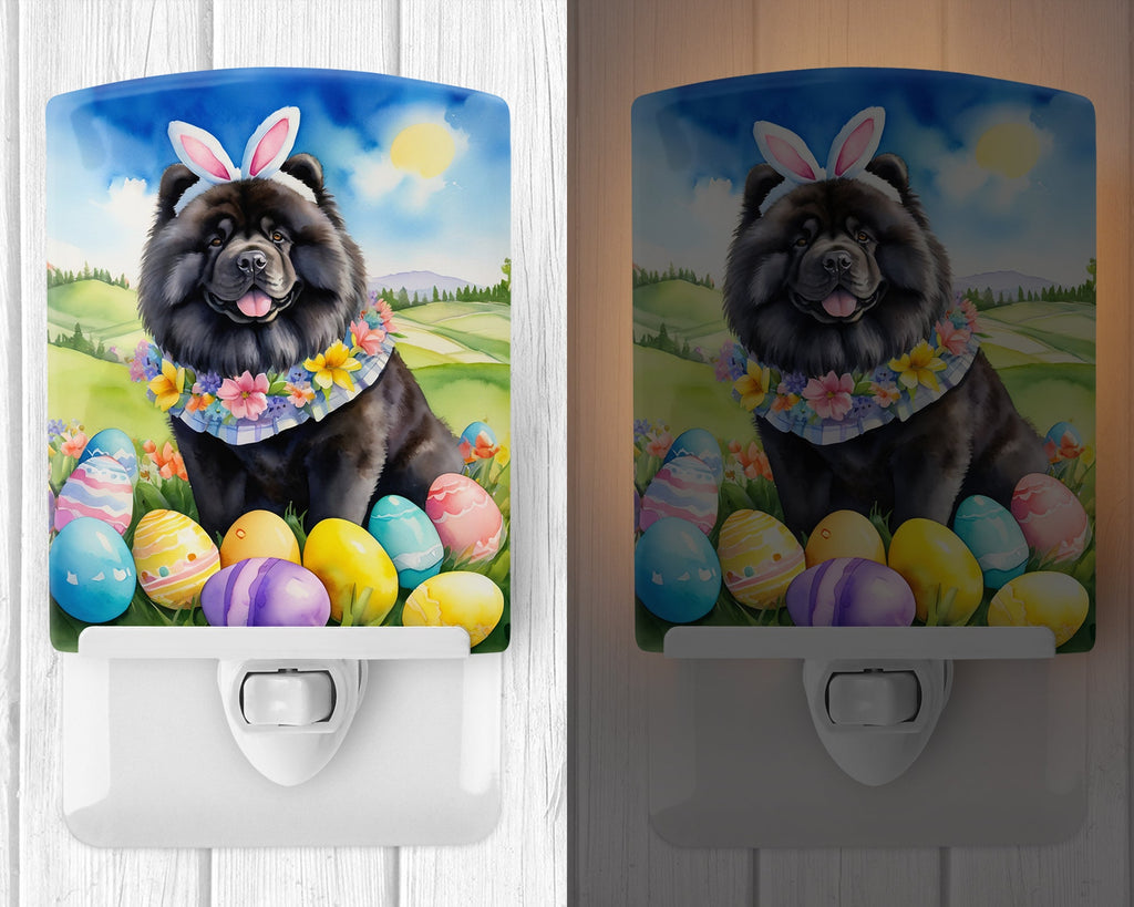 Chow Chow Easter Egg Hunt Ceramic Night Light Compact, UL-Certified, Ideal for Bedroom, Bathroom, Nursery, Hallway, Kitchen, 6x4x3, Multicolor