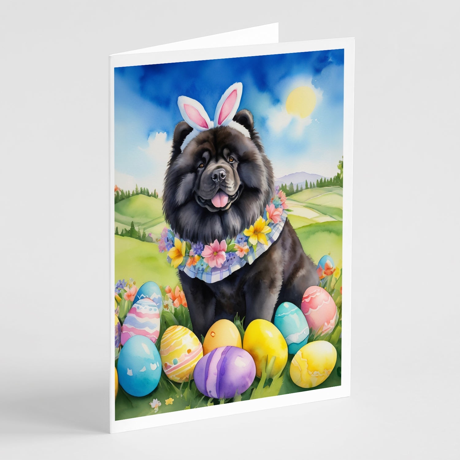 Chow Chow Easter Egg Hunt Greeting Cards Pack of 8 Blank Cards with Envelopes Whimsical A7 Size 5x7