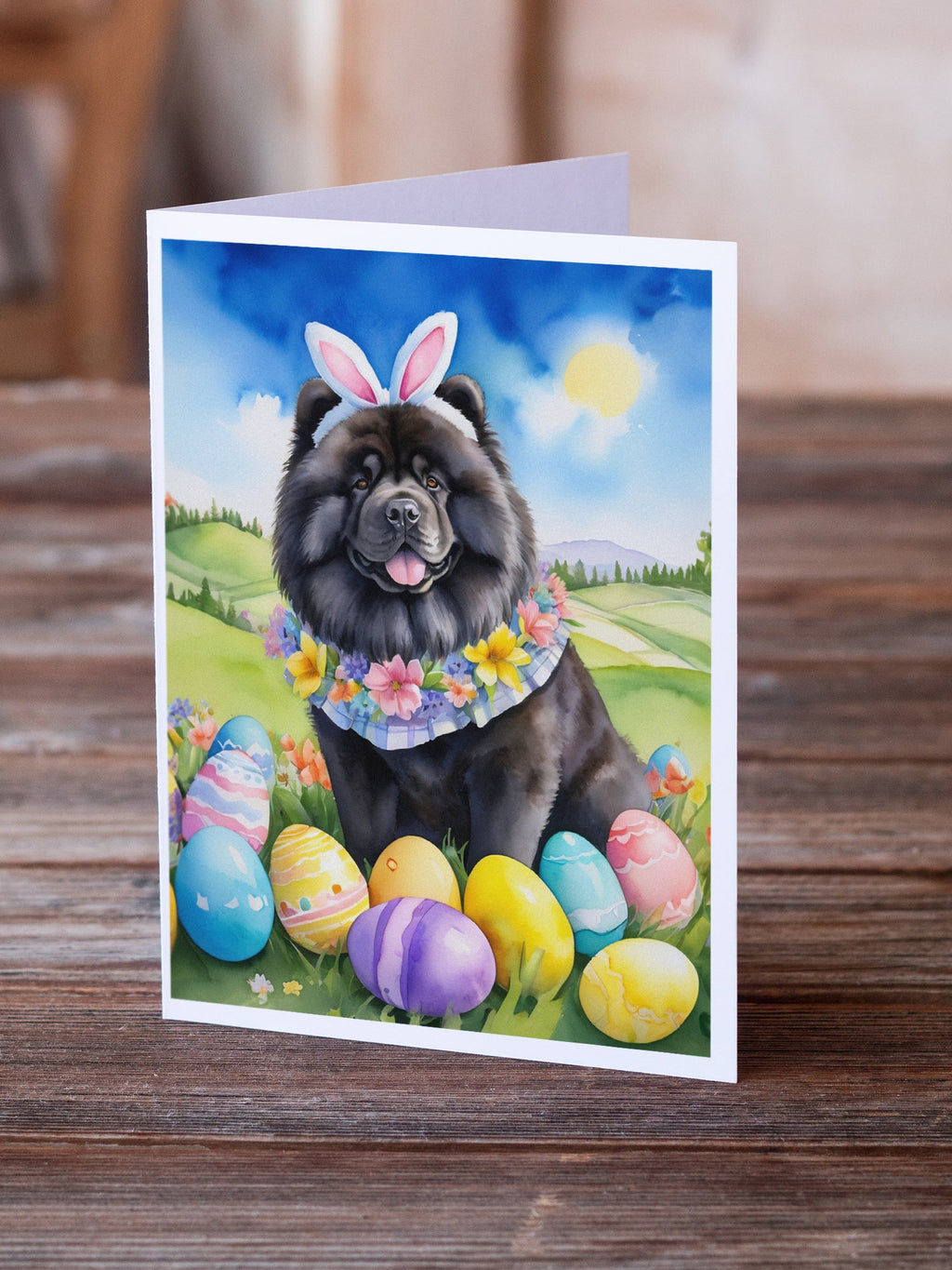 Chow Chow Easter Egg Hunt Greeting Cards Pack of 8 Blank Cards with Envelopes Whimsical A7 Size 5x7
