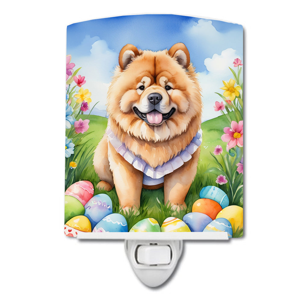 Chow Chow Easter Egg Hunt Ceramic Night Light Compact, UL-Certified, Ideal for Bedroom, Bathroom, Nursery, Hallway, Kitchen, 6x4x3, Multicolor
