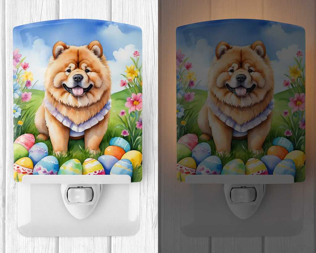 Chow Chow Easter Egg Hunt Ceramic Night Light Compact, UL-Certified, Ideal for Bedroom, Bathroom, Nursery, Hallway, Kitchen, 6x4x3, Multicolor