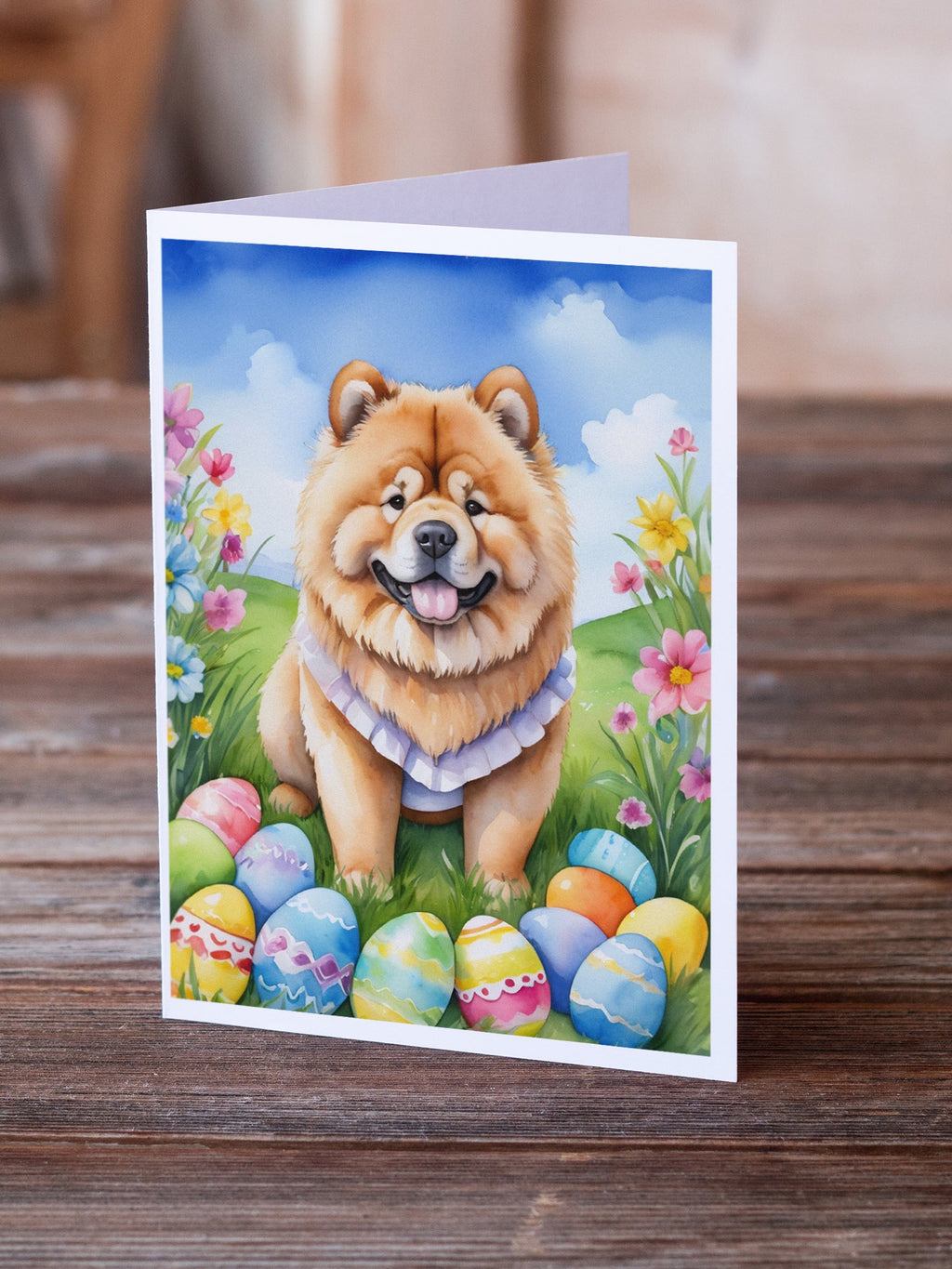 Chow Chow Easter Egg Hunt Greeting Cards Pack of 8 Blank Cards with Envelopes Whimsical A7 Size 5x7