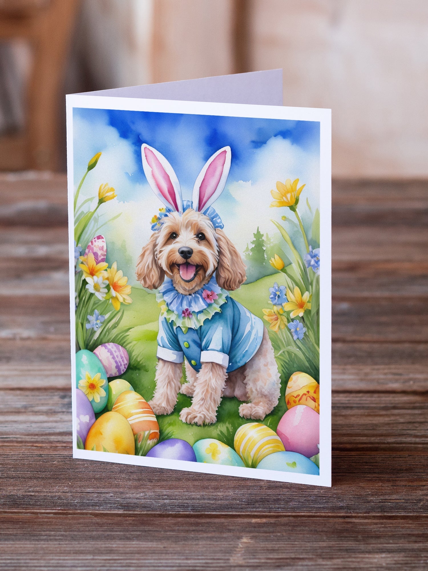 Cockapoo Easter Egg Hunt Greeting Cards Pack of 8 Blank Cards with Envelopes Whimsical A7 Size 5x7