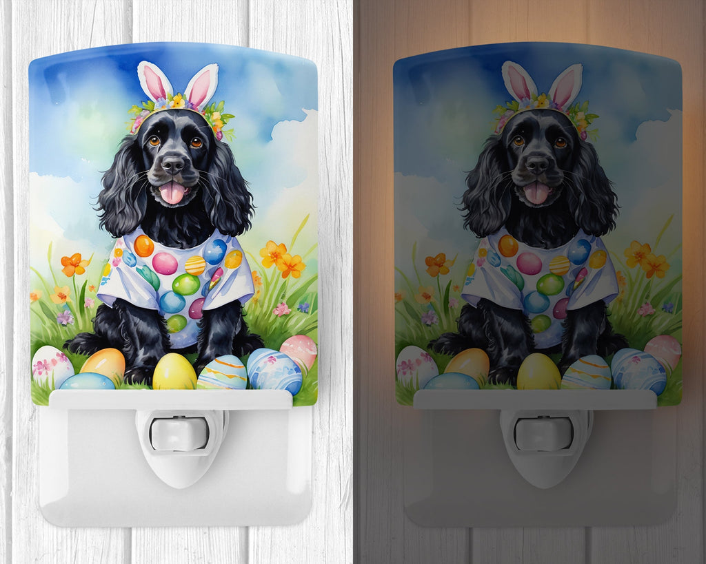 Cocker Spaniel Easter Egg Hunt Ceramic Night Light Compact, UL-Certified, Ideal for Bedroom, Bathroom, Nursery, Hallway, Kitchen, 6x4x3, Multicolor