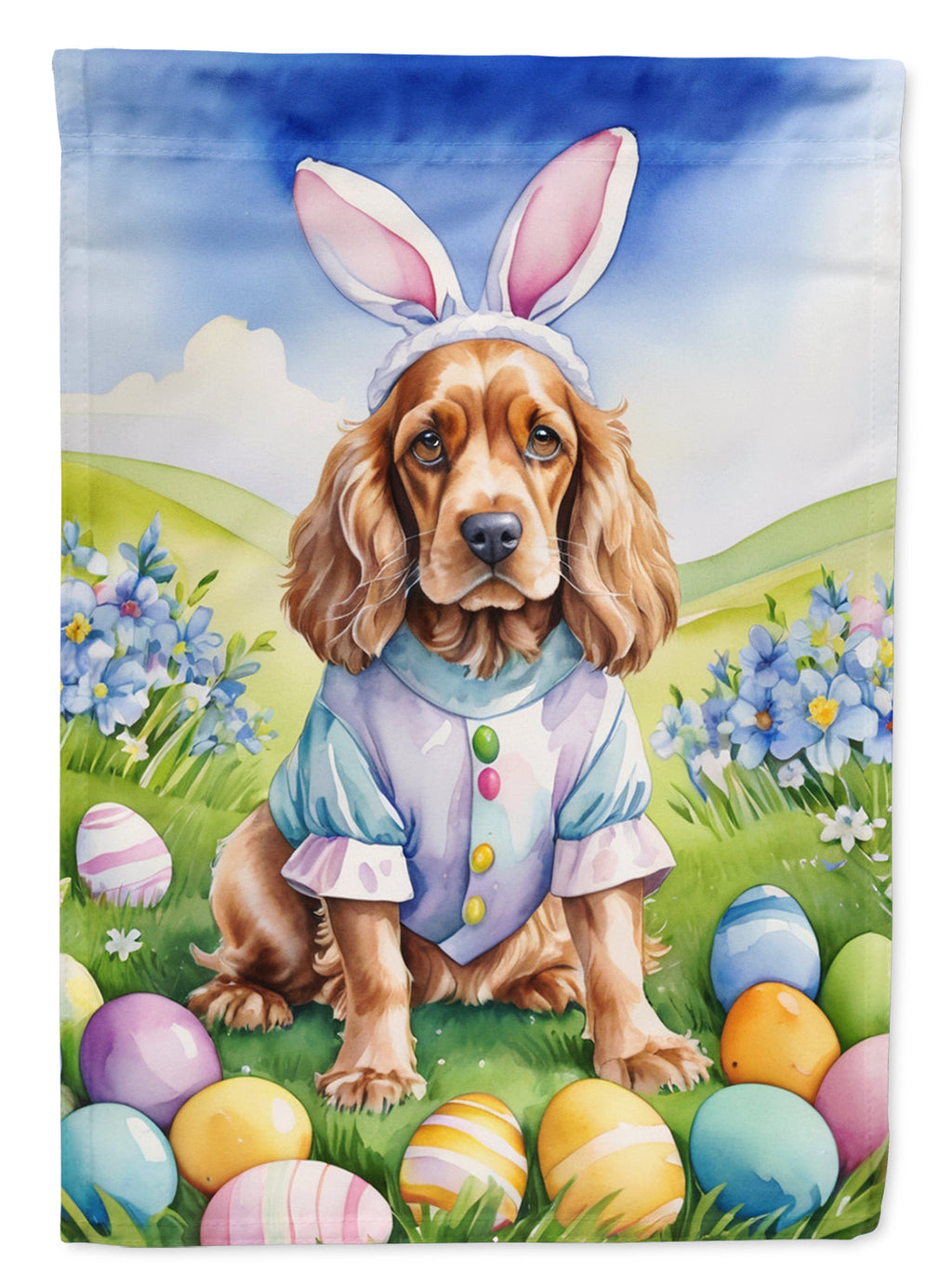 Cocker Spaniel Easter Egg Hunt House Flag 28x40 Porch Sleeve Pole Decorative Outside Yard Banner Artwork Wall Hanging, Polyester