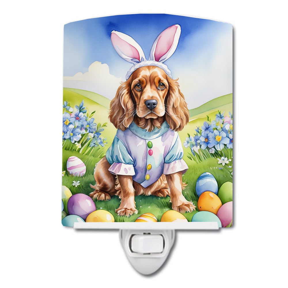 Cocker Spaniel Easter Egg Hunt Ceramic Night Light Compact, UL-Certified, Ideal for Bedroom, Bathroom, Nursery, Hallway, Kitchen, 6x4x3, Multicolor