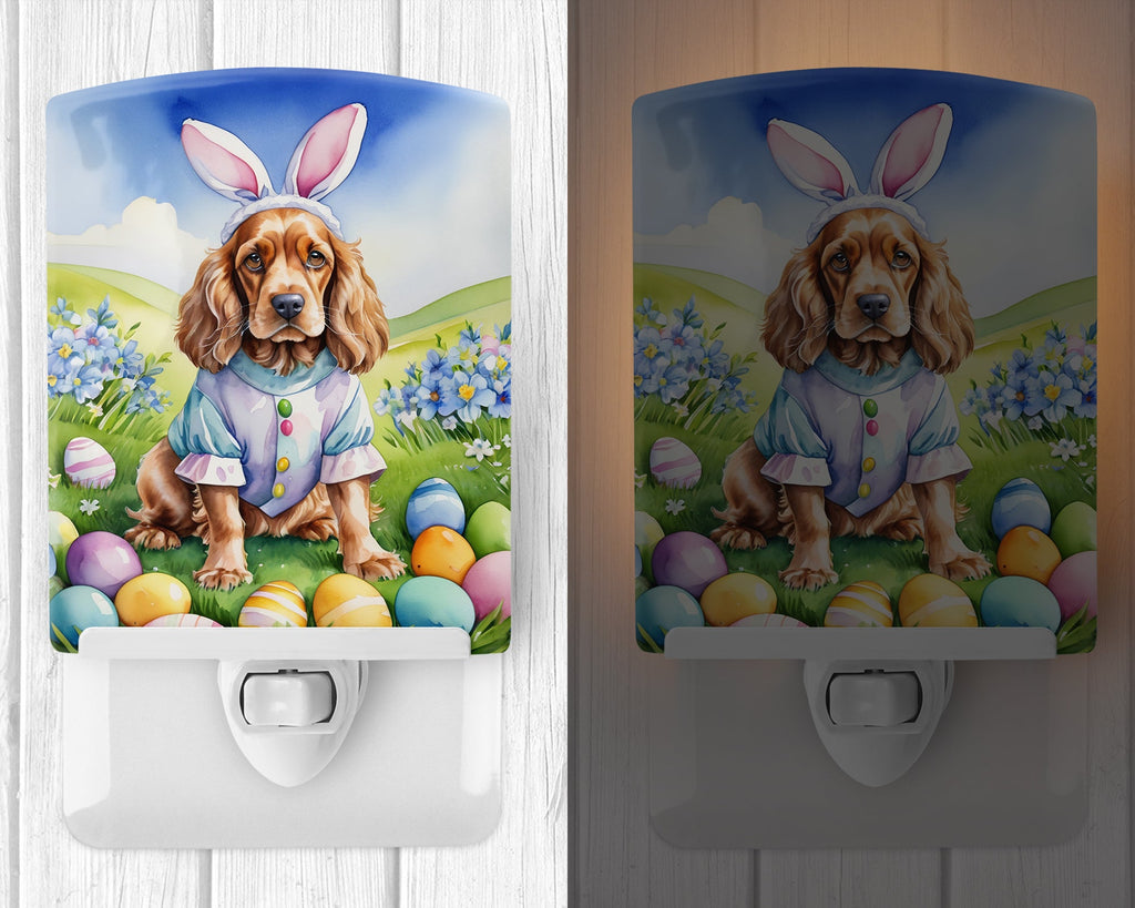 Cocker Spaniel Easter Egg Hunt Ceramic Night Light Compact, UL-Certified, Ideal for Bedroom, Bathroom, Nursery, Hallway, Kitchen, 6x4x3, Multicolor