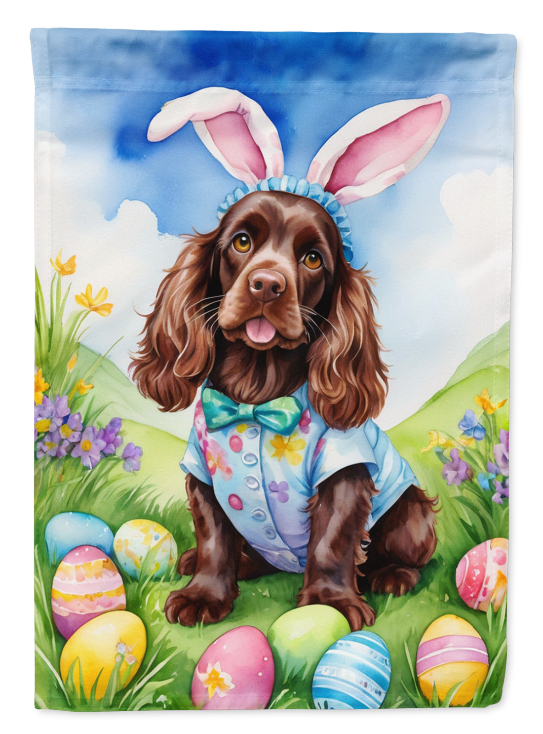 Cocker Spaniel Easter Egg Hunt House Flag 28x40 Porch Sleeve Pole Decorative Outside Yard Banner Artwork Wall Hanging, Polyester