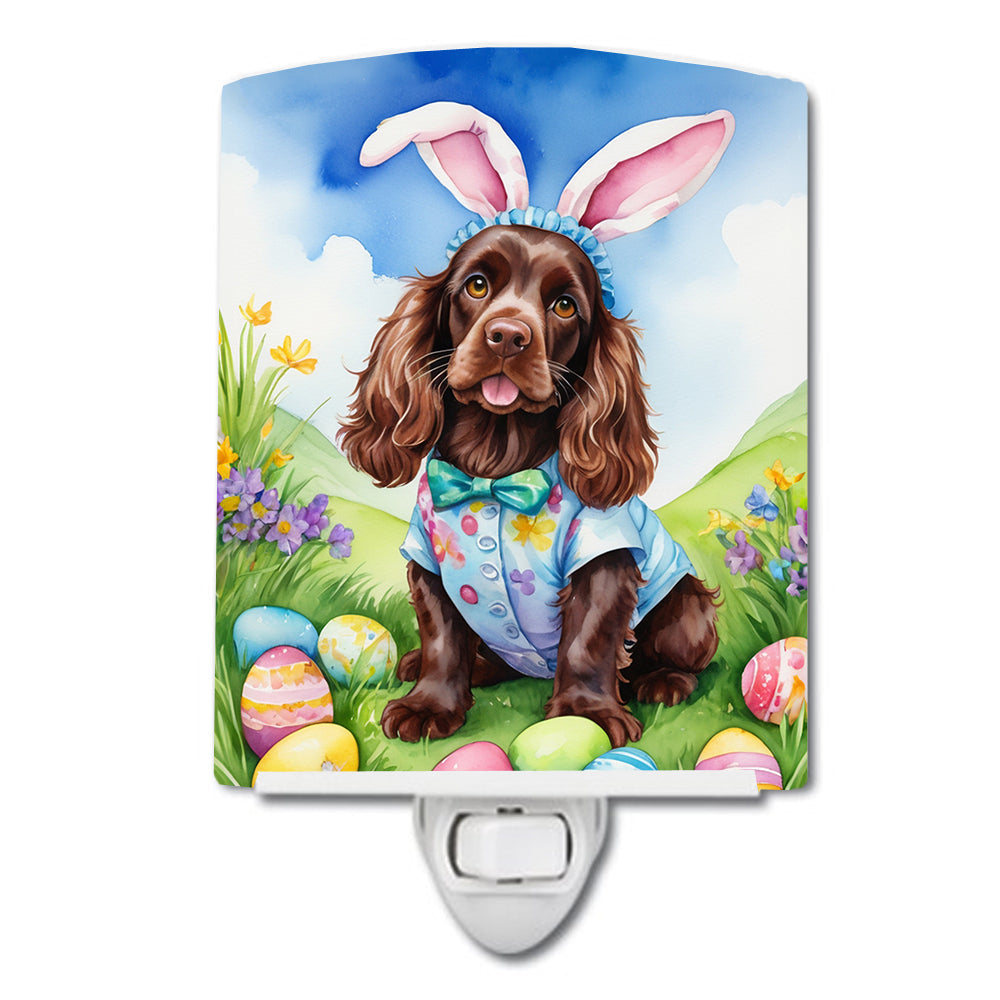 Cocker Spaniel Easter Egg Hunt Ceramic Night Light Compact, UL-Certified, Ideal for Bedroom, Bathroom, Nursery, Hallway, Kitchen, 6x4x3, Multicolor
