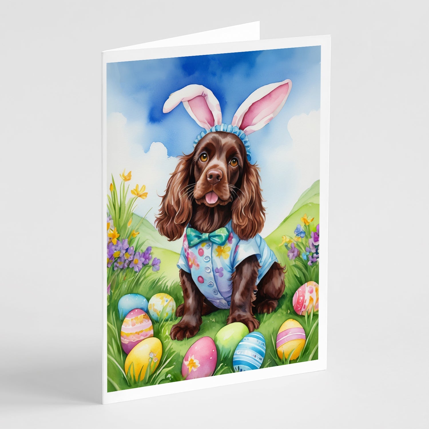 Cocker Spaniel Easter Egg Hunt Greeting Cards Pack of 8 Blank Cards with Envelopes Whimsical A7 Size 5x7