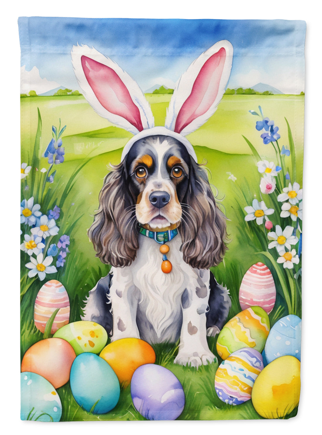 Cocker Spaniel Easter Egg Hunt House Flag 28x40 Porch Sleeve Pole Decorative Outside Yard Banner Artwork Wall Hanging, Polyester