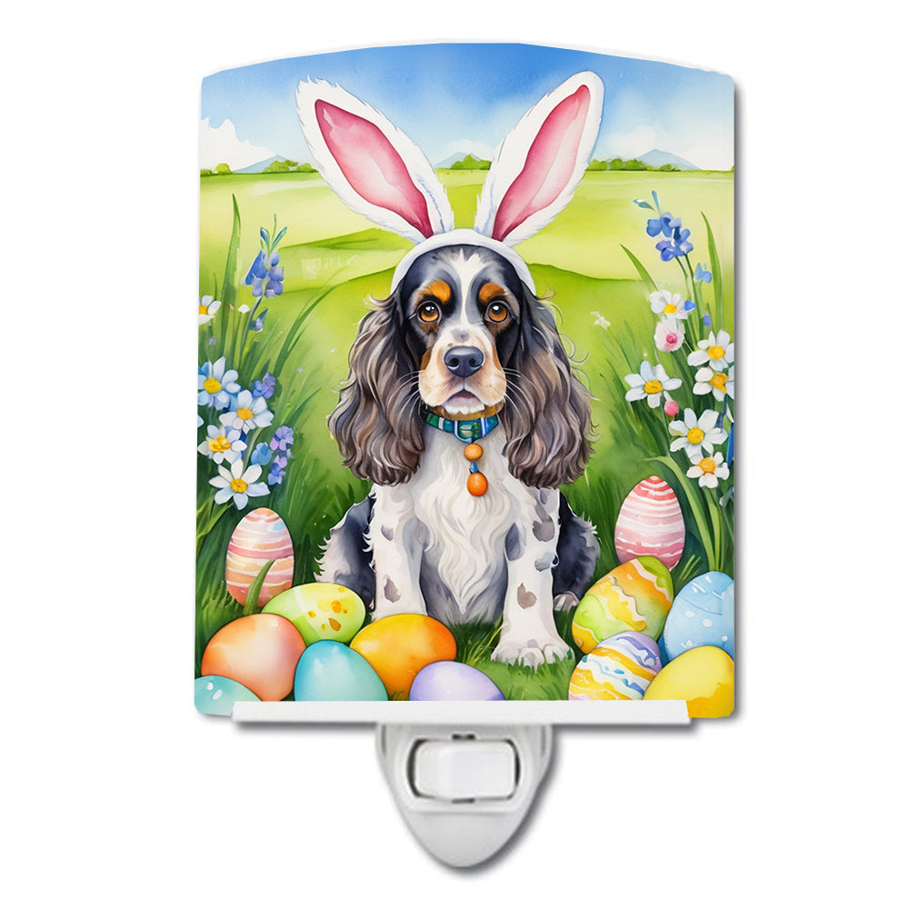 Cocker Spaniel Easter Egg Hunt Ceramic Night Light Compact, UL-Certified, Ideal for Bedroom, Bathroom, Nursery, Hallway, Kitchen, 6x4x3, Multicolor