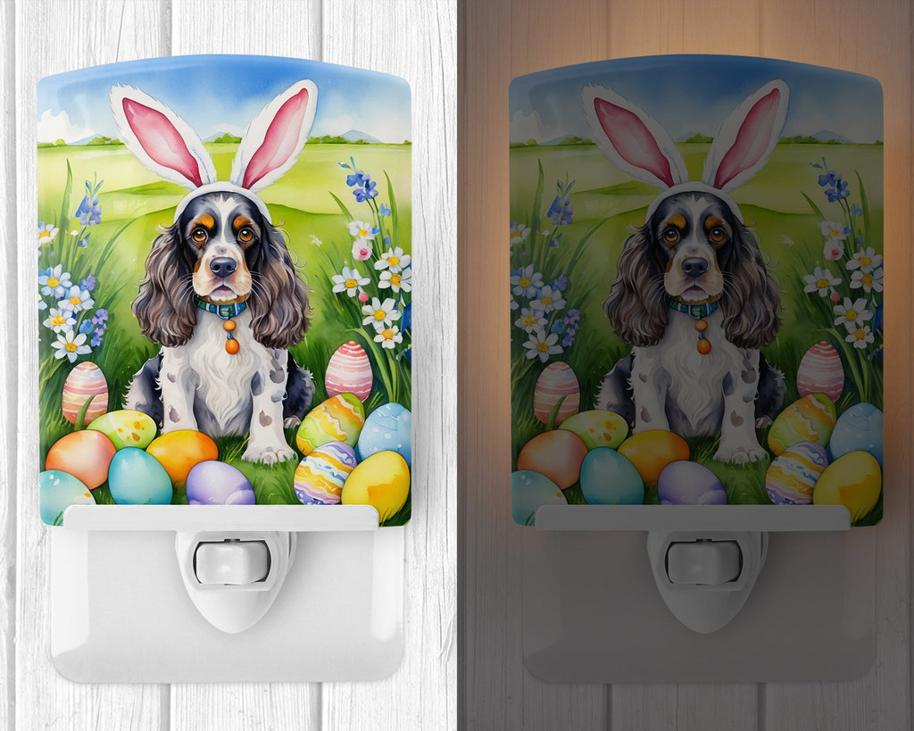 Cocker Spaniel Easter Egg Hunt Ceramic Night Light Compact, UL-Certified, Ideal for Bedroom, Bathroom, Nursery, Hallway, Kitchen, 6x4x3, Multicolor