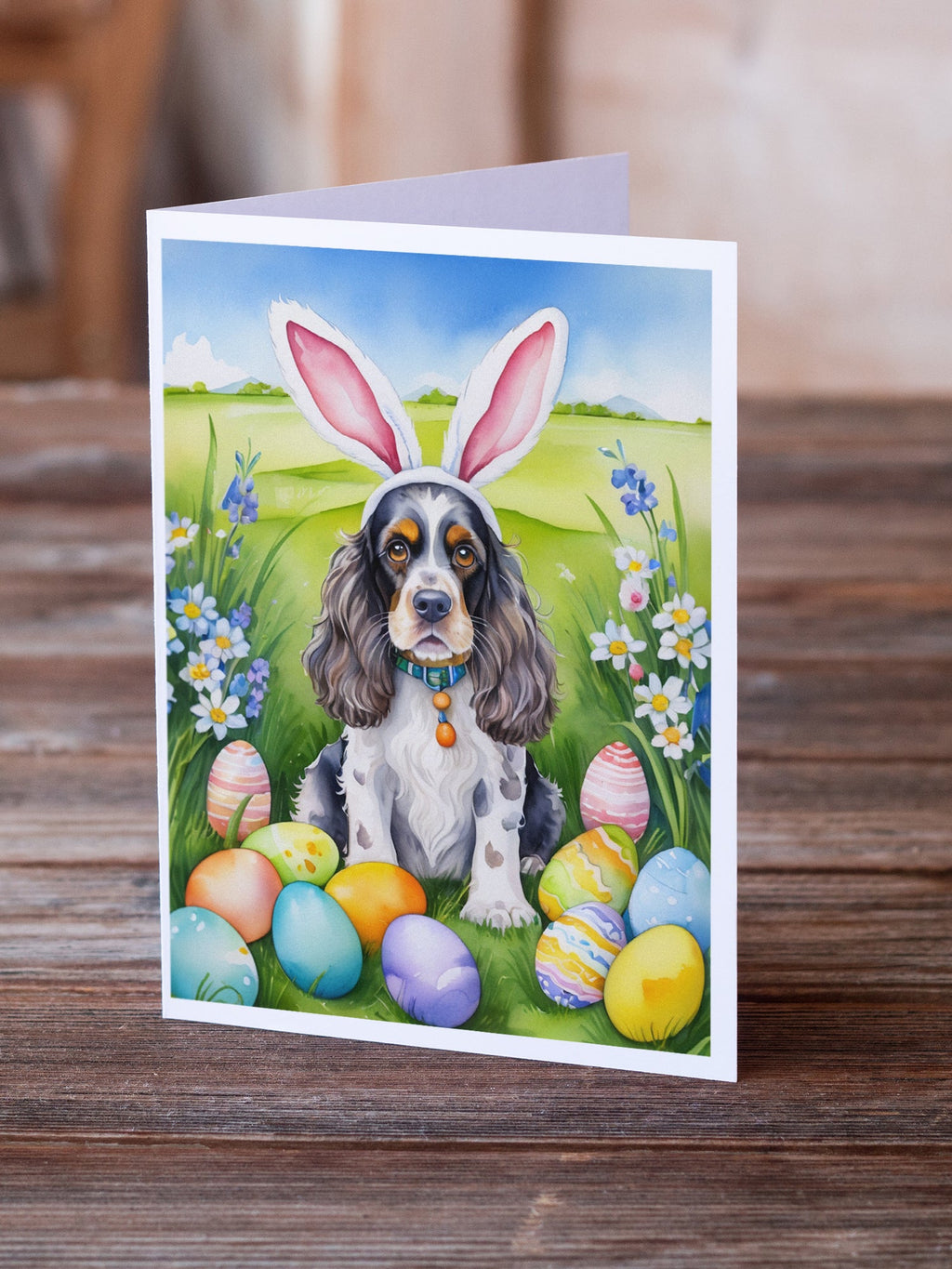 Cocker Spaniel Easter Egg Hunt Greeting Cards Pack of 8 Blank Cards with Envelopes Whimsical A7 Size 5x7