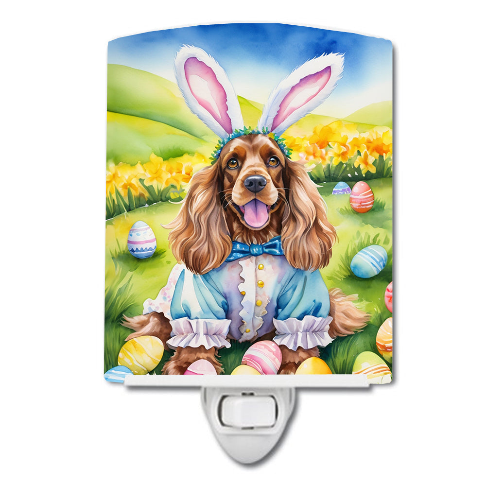 Cocker Spaniel Easter Egg Hunt Ceramic Night Light Compact, UL-Certified, Ideal for Bedroom, Bathroom, Nursery, Hallway, Kitchen, 6x4x3, Multicolor