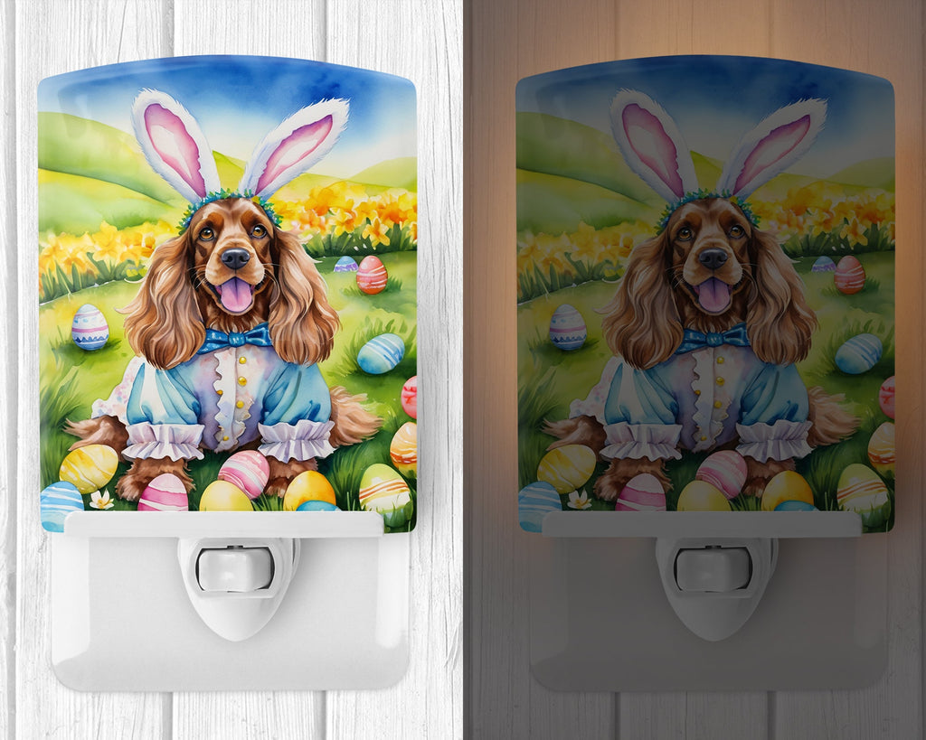 Cocker Spaniel Easter Egg Hunt Ceramic Night Light Compact, UL-Certified, Ideal for Bedroom, Bathroom, Nursery, Hallway, Kitchen, 6x4x3, Multicolor