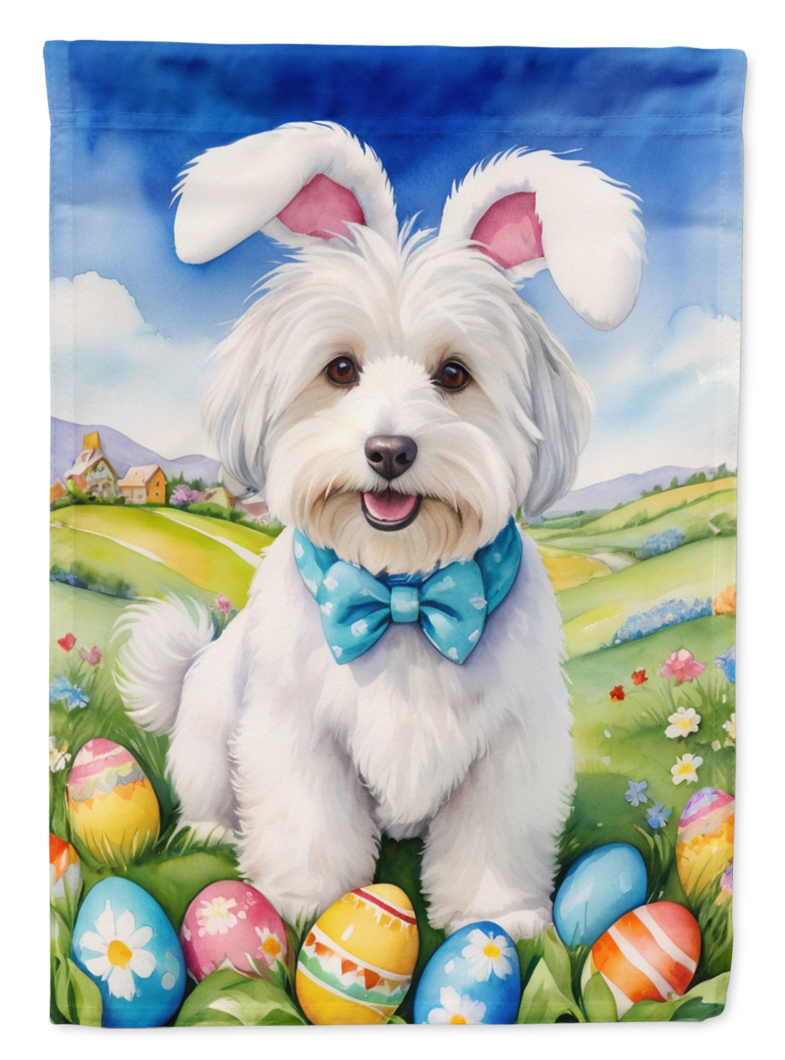 Coton de Tulear Easter Egg Hunt House Flag 28x40 Porch Sleeve Pole Decorative Outside Yard Banner Artwork Wall Hanging, Polyester