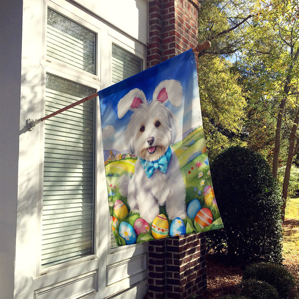 Coton de Tulear Easter Egg Hunt House Flag 28x40 Porch Sleeve Pole Decorative Outside Yard Banner Artwork Wall Hanging, Polyester