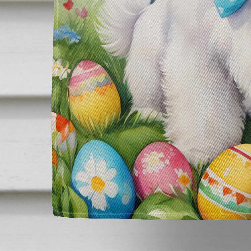 Coton de Tulear Easter Egg Hunt House Flag 28x40 Porch Sleeve Pole Decorative Outside Yard Banner Artwork Wall Hanging, Polyester
