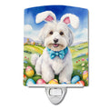 Coton de Tulear Easter Egg Hunt Ceramic Night Light Compact, UL-Certified, Ideal for Bedroom, Bathroom, Nursery, Hallway, Kitchen, 6x4x3, Multicolor
