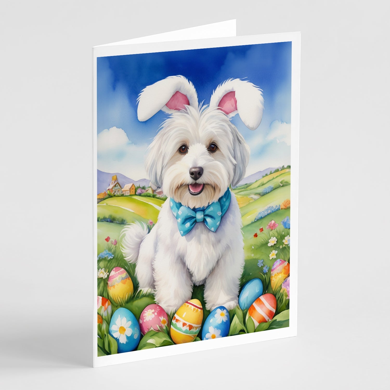Coton de Tulear Easter Egg Hunt Greeting Cards Pack of 8 Blank Cards with Envelopes Whimsical A7 Size 5x7