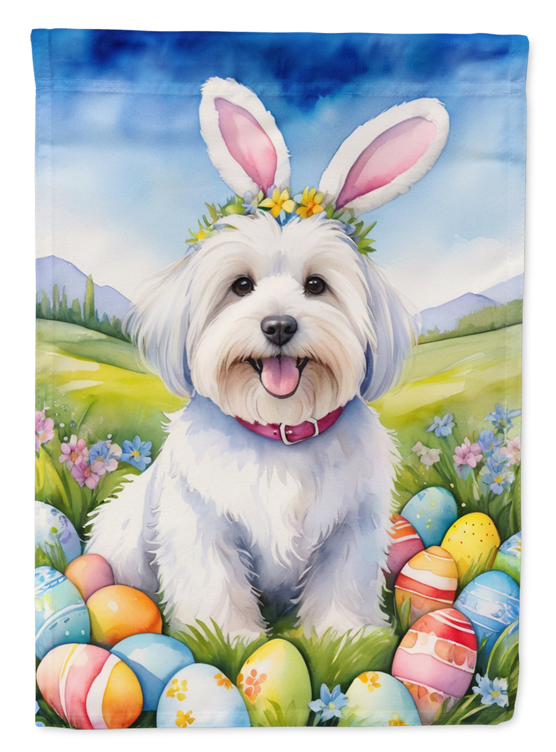 Coton de Tulear Easter Egg Hunt House Flag 28x40 Porch Sleeve Pole Decorative Outside Yard Banner Artwork Wall Hanging, Polyester