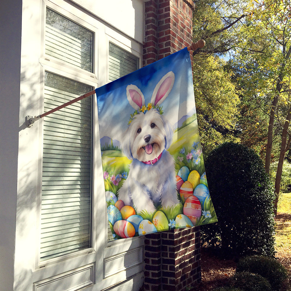 Coton de Tulear Easter Egg Hunt House Flag 28x40 Porch Sleeve Pole Decorative Outside Yard Banner Artwork Wall Hanging, Polyester