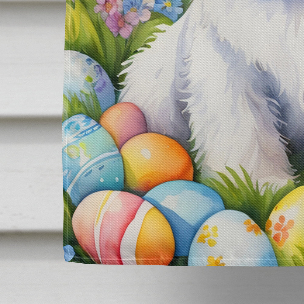 Coton de Tulear Easter Egg Hunt House Flag 28x40 Porch Sleeve Pole Decorative Outside Yard Banner Artwork Wall Hanging, Polyester