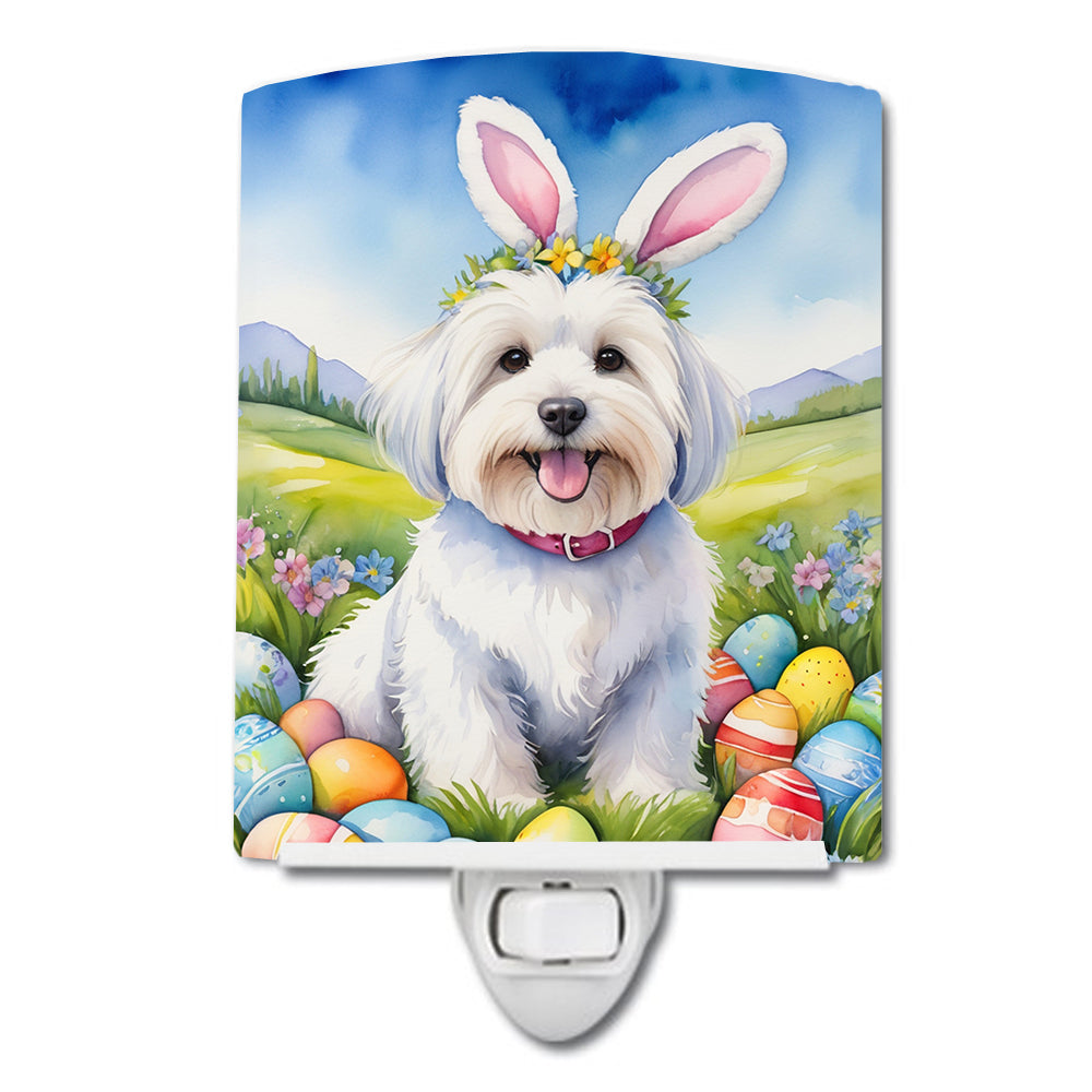Coton de Tulear Easter Egg Hunt Ceramic Night Light Compact, UL-Certified, Ideal for Bedroom, Bathroom, Nursery, Hallway, Kitchen, 6x4x3, Multicolor