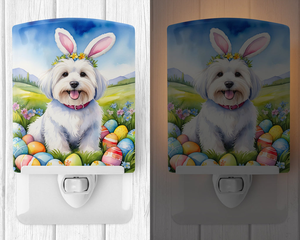 Coton de Tulear Easter Egg Hunt Ceramic Night Light Compact, UL-Certified, Ideal for Bedroom, Bathroom, Nursery, Hallway, Kitchen, 6x4x3, Multicolor