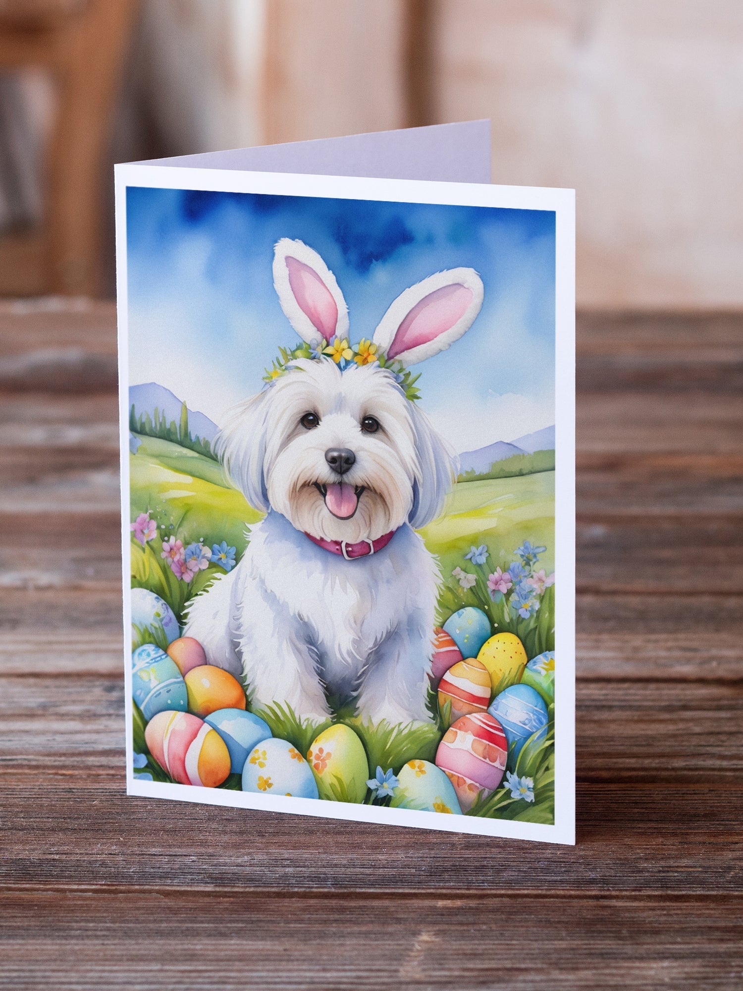 Coton de Tulear Easter Egg Hunt Greeting Cards Pack of 8 Blank Cards with Envelopes Whimsical A7 Size 5x7