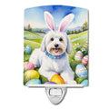 Coton de Tulear Easter Egg Hunt Ceramic Night Light Compact, UL-Certified, Ideal for Bedroom, Bathroom, Nursery, Hallway, Kitchen, 6x4x3, Multicolor