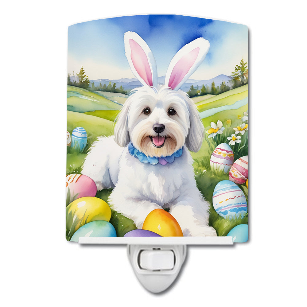 Coton de Tulear Easter Egg Hunt Ceramic Night Light Compact, UL-Certified, Ideal for Bedroom, Bathroom, Nursery, Hallway, Kitchen, 6x4x3, Multicolor