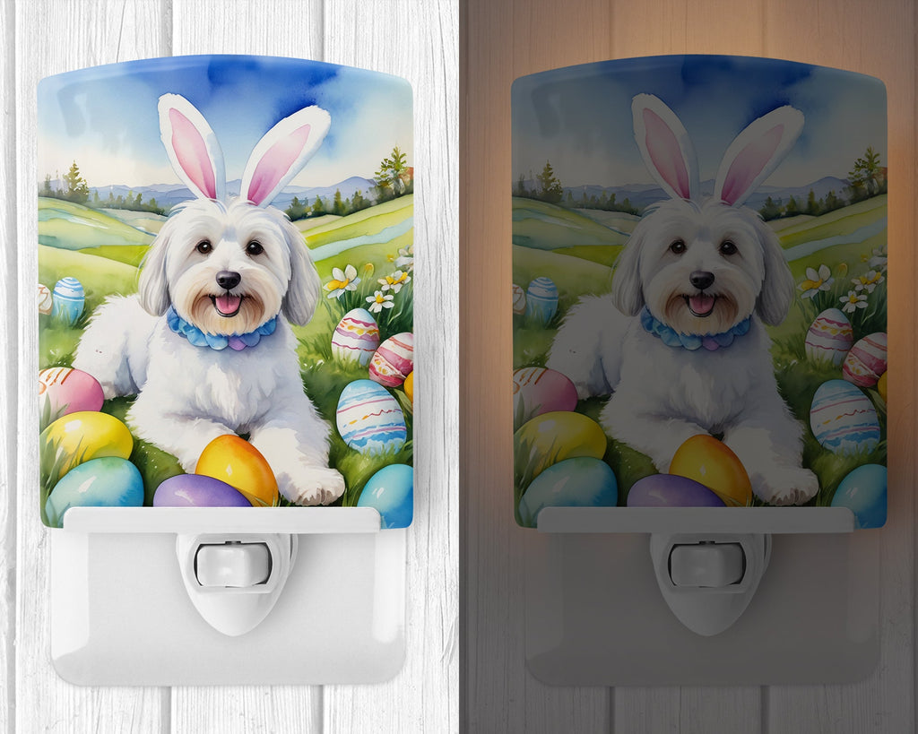Coton de Tulear Easter Egg Hunt Ceramic Night Light Compact, UL-Certified, Ideal for Bedroom, Bathroom, Nursery, Hallway, Kitchen, 6x4x3, Multicolor