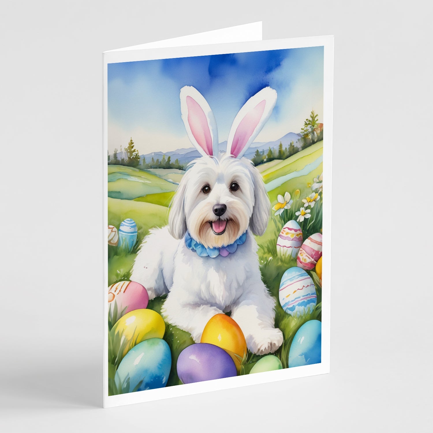 Coton de Tulear Easter Egg Hunt Greeting Cards Pack of 8 Blank Cards with Envelopes Whimsical A7 Size 5x7