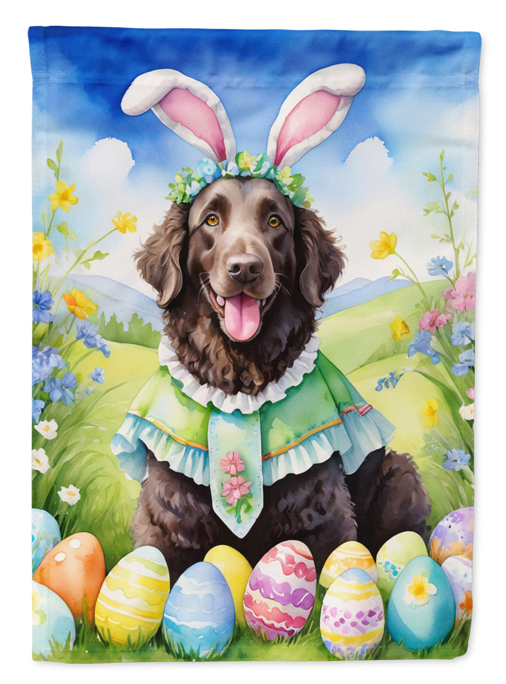 Curly-Coated Retriever Easter Egg Hunt House Flag 28x40 Porch Sleeve Pole Decorative Outside Yard Banner Artwork Wall Hanging, Polyester
