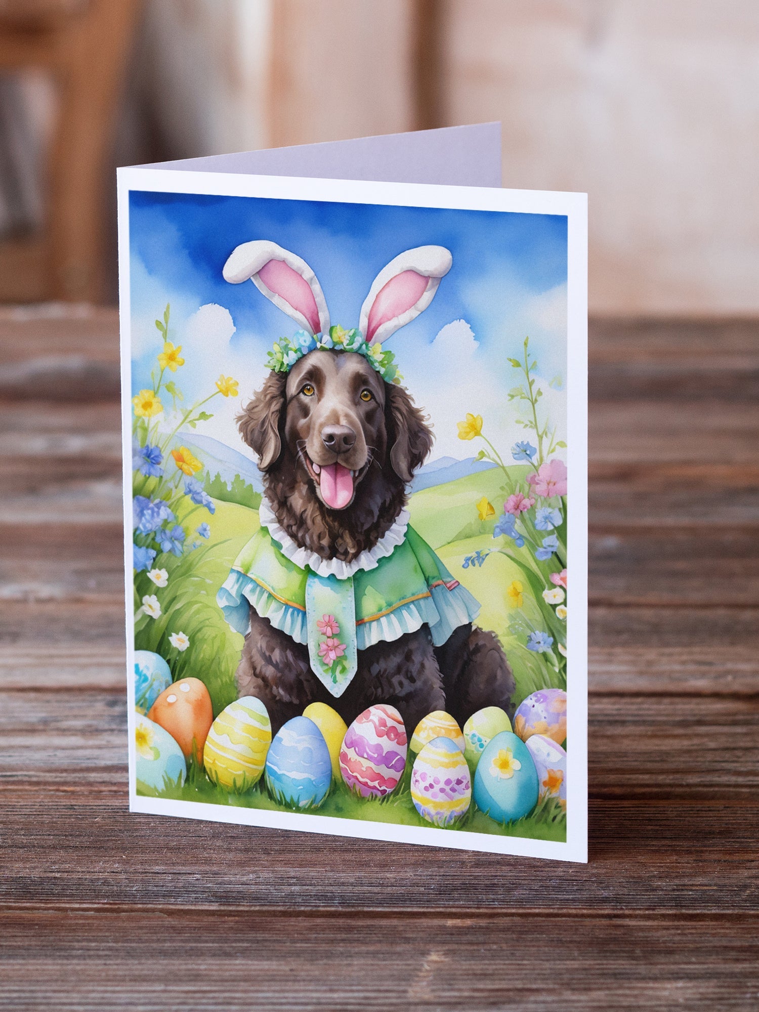 Curly-Coated Retriever Easter Egg Hunt Greeting Cards Pack of 8 Blank Cards with Envelopes Whimsical A7 Size 5x7