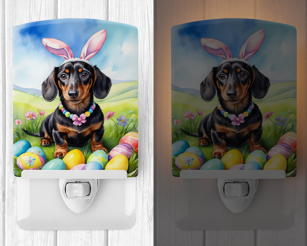 Dachshund Easter Egg Hunt Ceramic Night Light Compact, UL-Certified, Ideal for Bedroom, Bathroom, Nursery, Hallway, Kitchen, 6x4x3, Multicolor