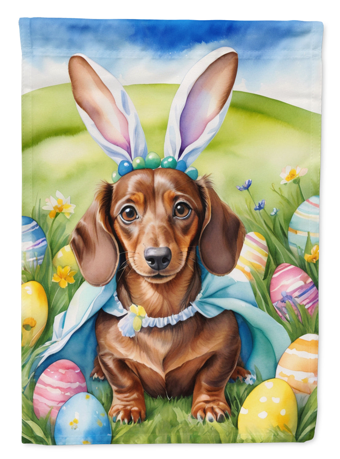 Dachshund Easter Egg Hunt House Flag 28x40 Porch Sleeve Pole Decorative Outside Yard Banner Artwork Wall Hanging, Polyester