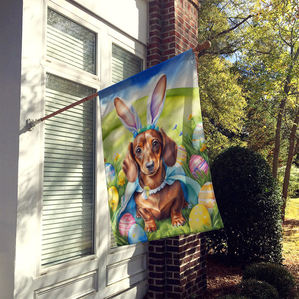 Dachshund Easter Egg Hunt House Flag 28x40 Porch Sleeve Pole Decorative Outside Yard Banner Artwork Wall Hanging, Polyester