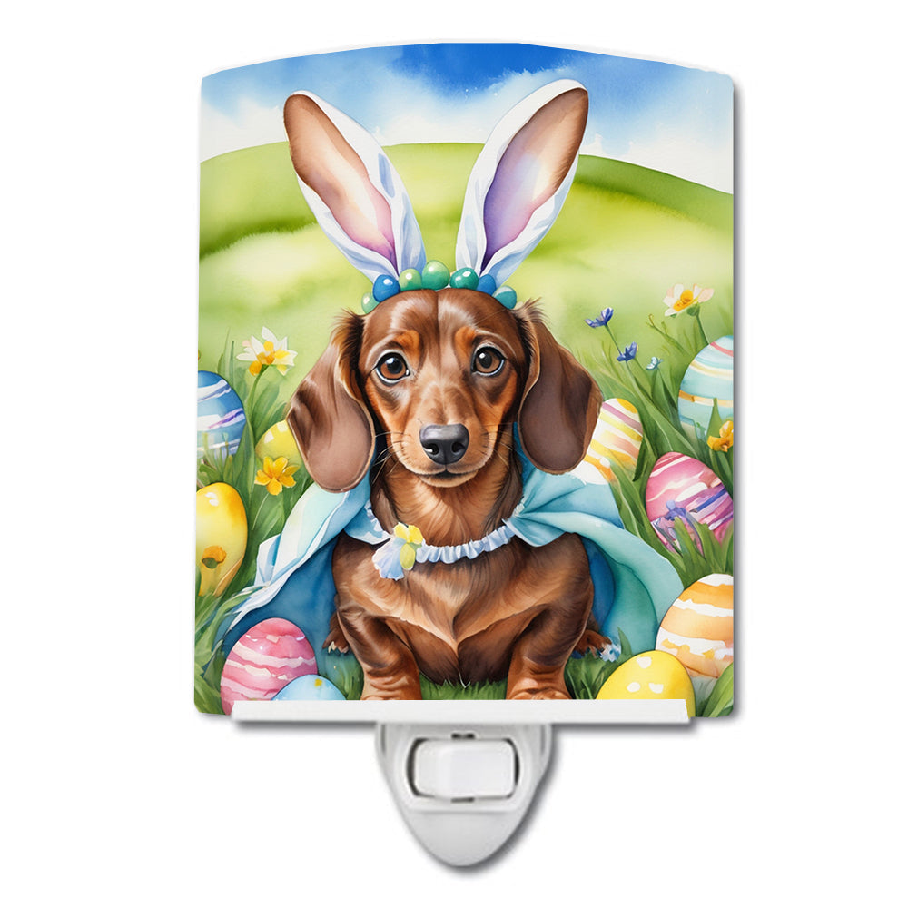 Dachshund Easter Egg Hunt Ceramic Night Light Compact, UL-Certified, Ideal for Bedroom, Bathroom, Nursery, Hallway, Kitchen, 6x4x3, Multicolor