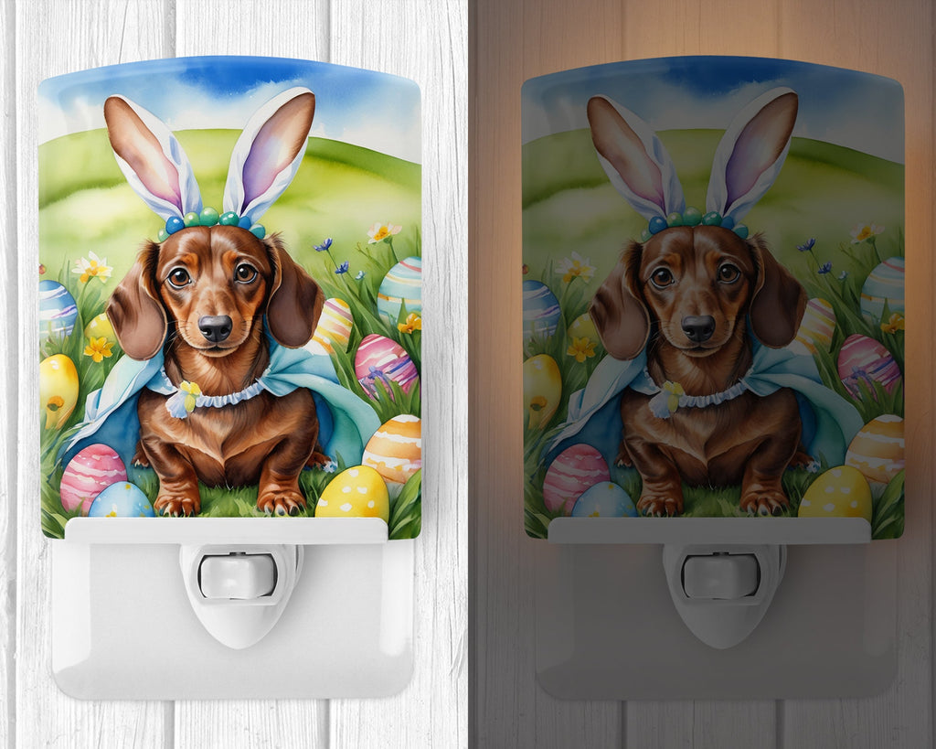 Dachshund Easter Egg Hunt Ceramic Night Light Compact, UL-Certified, Ideal for Bedroom, Bathroom, Nursery, Hallway, Kitchen, 6x4x3, Multicolor